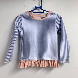 Ruffle Butts Women's Searsucker‎ Striped Ruffle Long Sleeve Shirt Size 2T